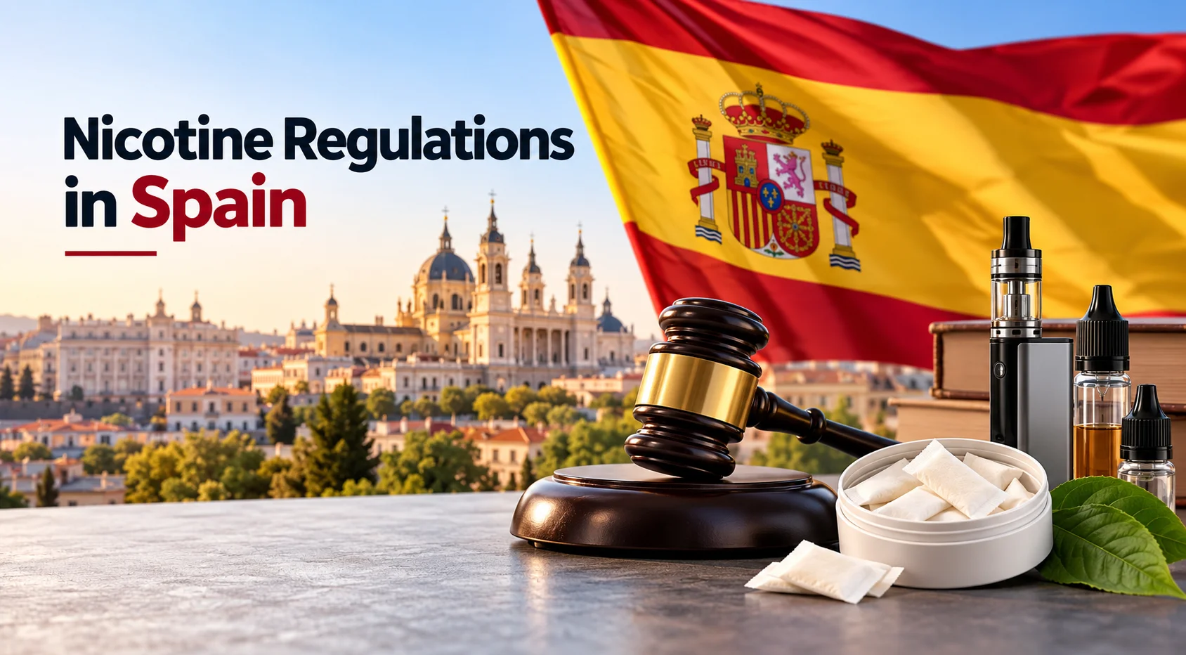 Nicotine regulations in Spain 2026 with Spanish flag and nicotine products