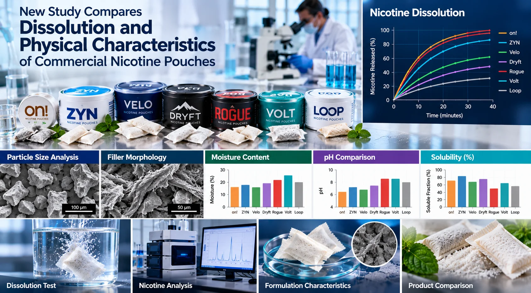 Nicotine pouch dissolution study comparing commercial nicotine pouch characteristics
