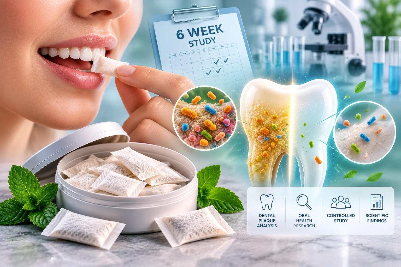Six-week study examining non-tobacco nicotine pouches and dental plaque