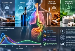 Nicotine absorption cigarettes vapes heated tobacco nicotine pouches clinical study comparison