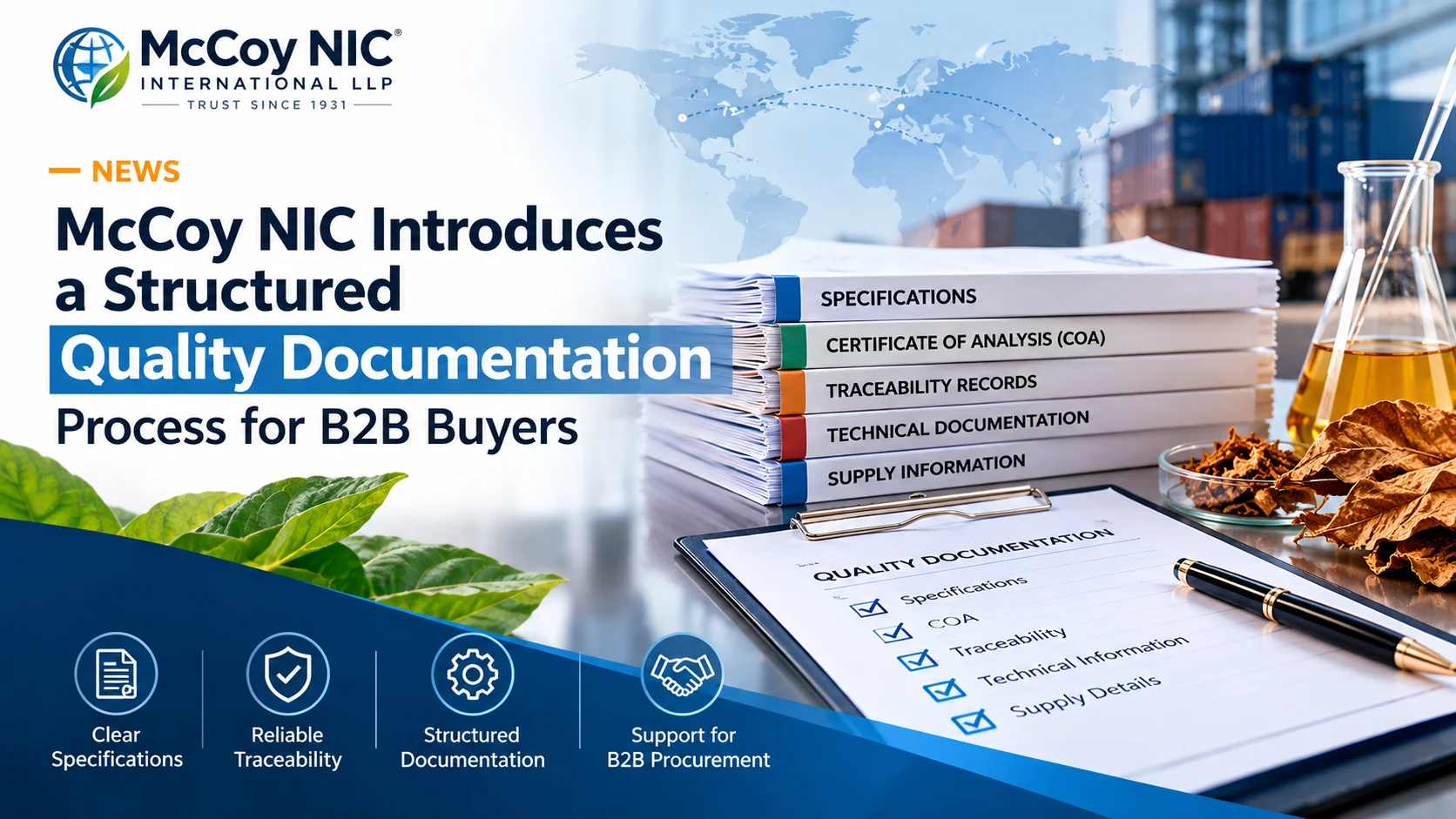 Nicotine quality documentation process for B2B buyers, including specifications, COA, traceability and technical documentation
