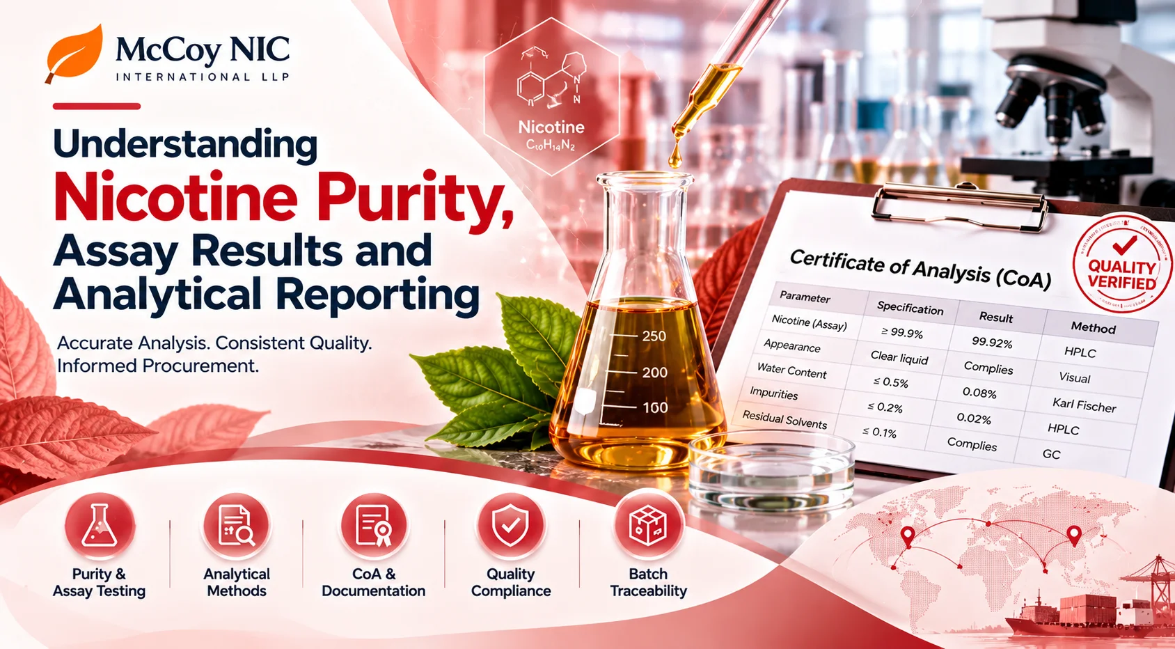 Nicotine purity and assay testing with CoA reporting.