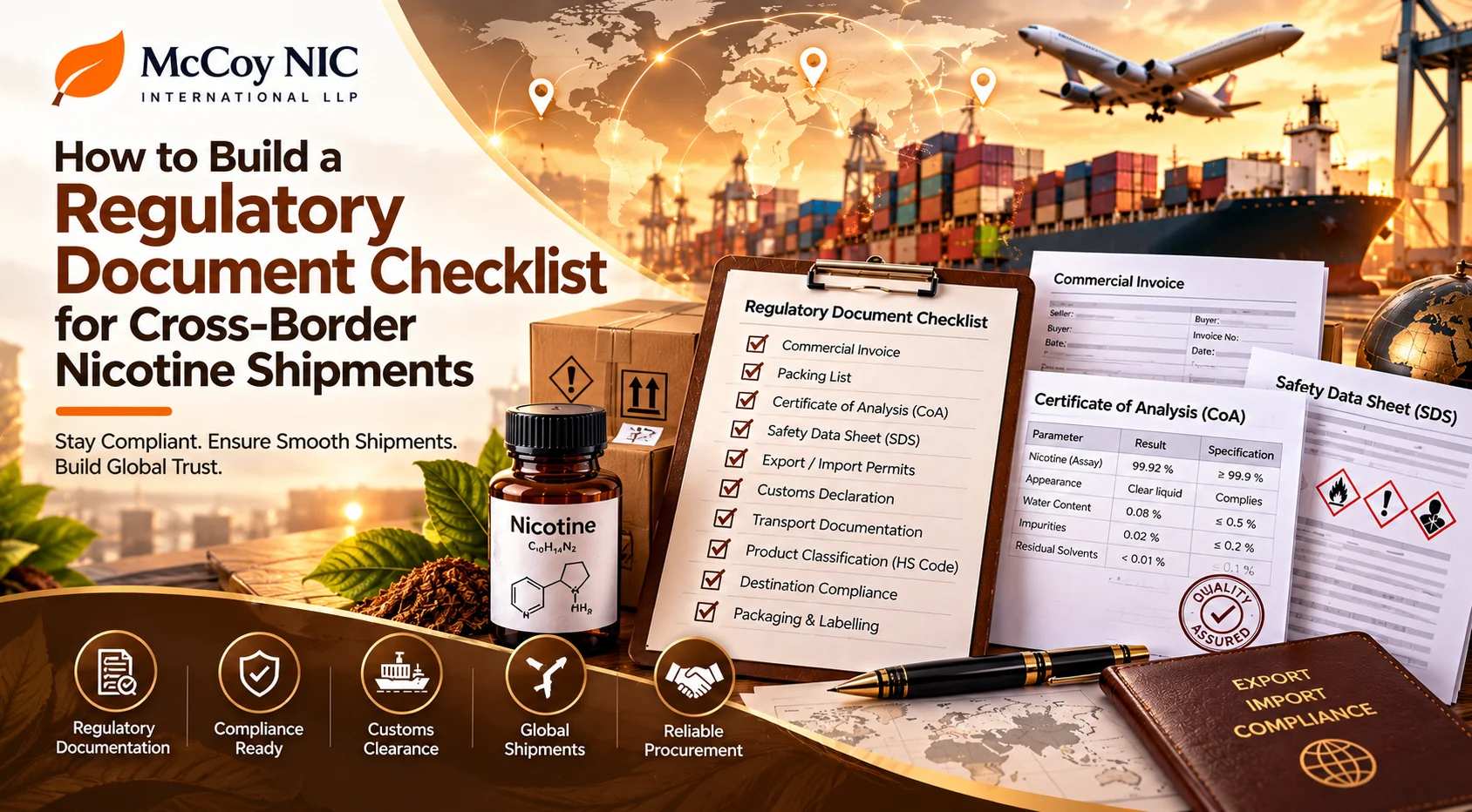 Cross-border nicotine shipment regulatory checklist and global logistics compliance.