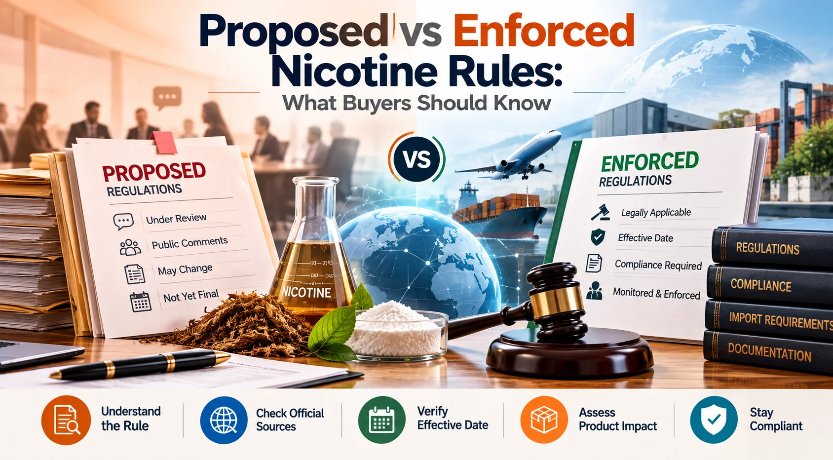 Proposed vs enforced nicotine rules for B2B buyers