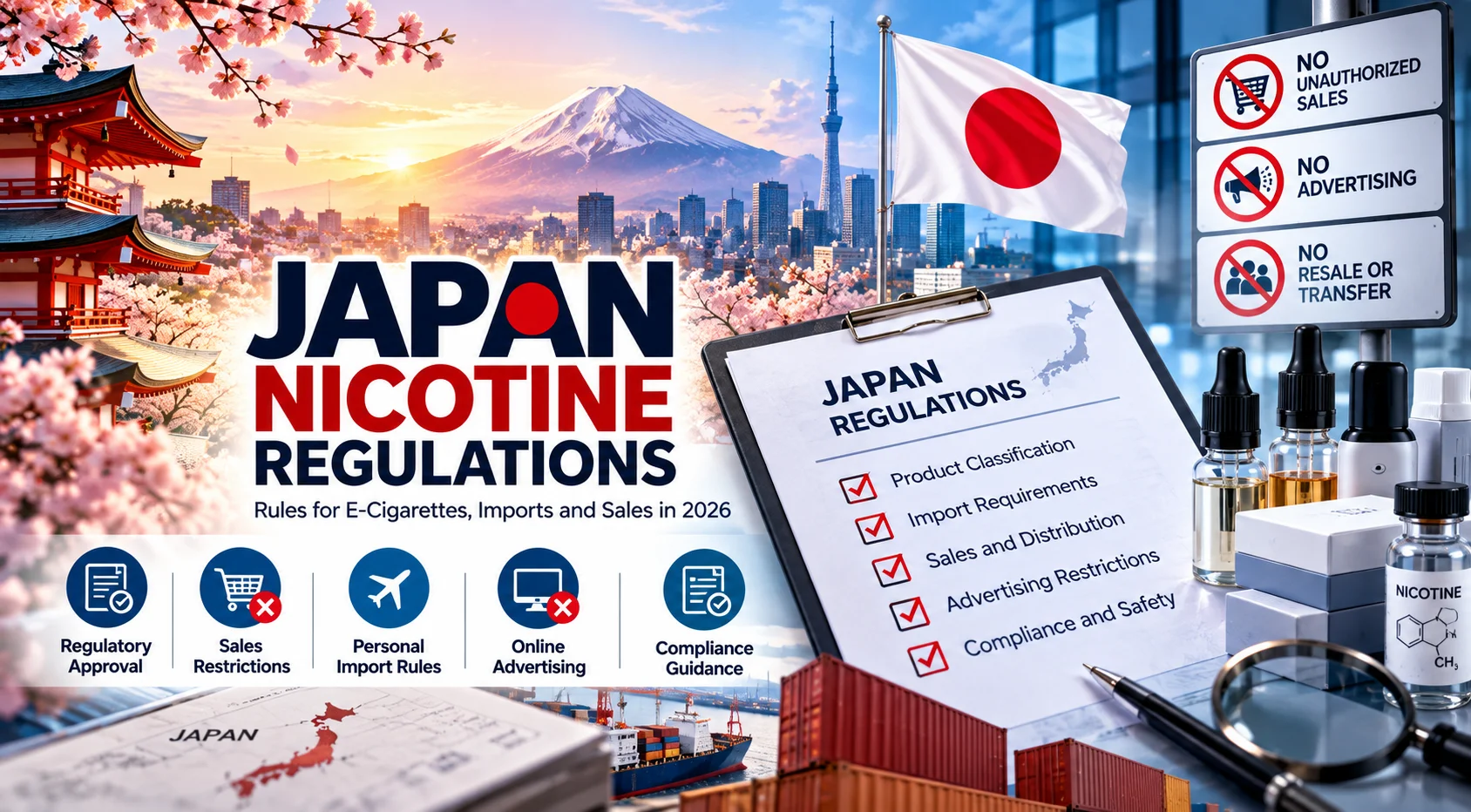 Japan nicotine regulations for e-cigarette sales and imports in 2026.