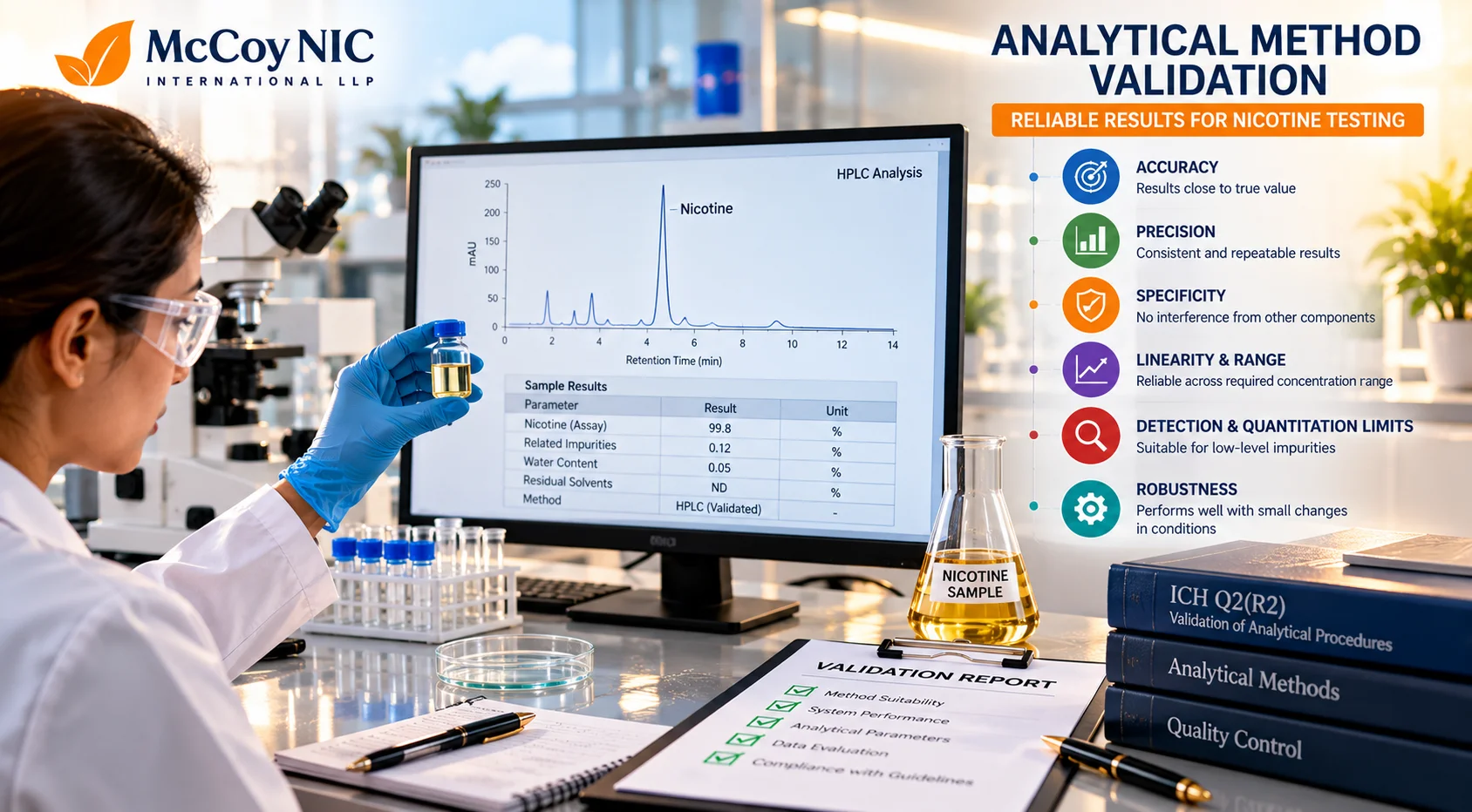 Alt Text: Analytical method validation in nicotine testing laboratory